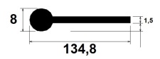 134,8x8/1,5mm PVC60-ern-P-Profil
