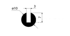 Profil kruhovho tvaru s drkou, prmr 10 mm, EPDM 70, ern
